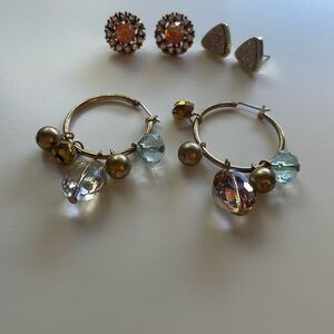 3 pair of  Gold and Crystal Hoop Earrings Set